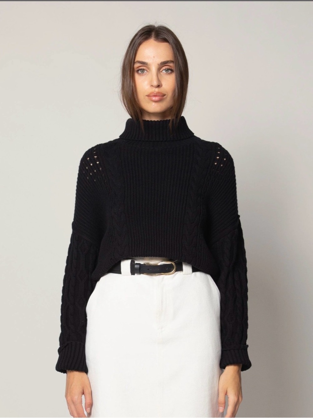 Cleobella Serah Black Turtleneck Cable Knit Sweater - Women
